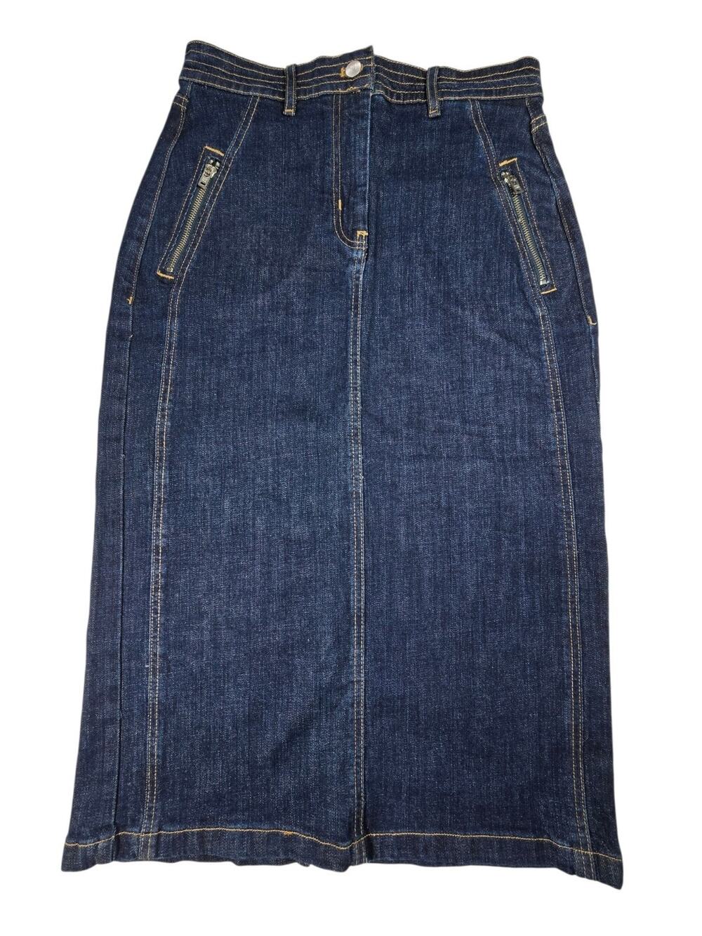 Anthropologie Pilcro Denim Skirt 4 Dark Wash High Rise Zip Pocket Jean Skirt Y2K